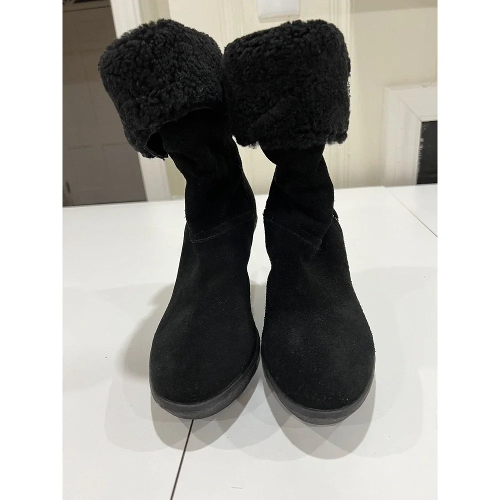 Coach Suede Shearling Lined Wedge Suede Boots Black Size 9 EUC